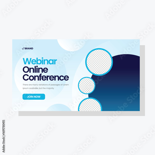 webinar conference banner template vector, blue color 