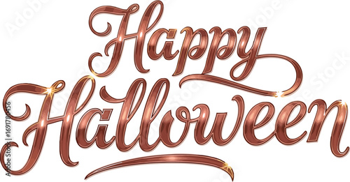 Happy halloween text with copper color and elegant font to celebrate the spooky season in a festive way