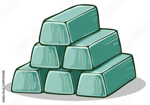 Stylized Illustration Stack of Silver Ingots Bullion Bars Shiny Metal Precious Resource