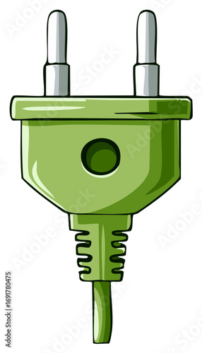 Green Cartoon European Electrical Plug with Prongs for Power Cord Connection
