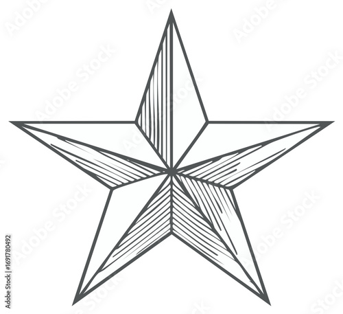 Single Five-Pointed Star with Hatching, Hand-Drawn Style, Symbol, Shape