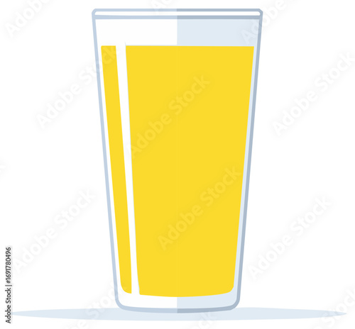 A simple flat design vector icon of a full glass of yellow juice or lemonade