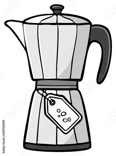 Italian espresso coffee maker illustration, retro cooking concept.