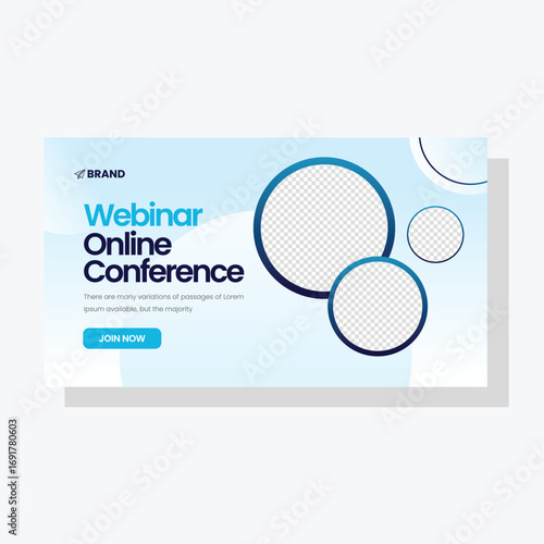 webinar conference banner template vector, blue color 