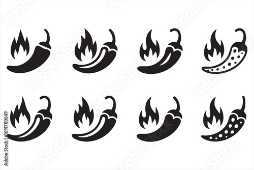 Hot pepper vector illustrations with burning flames for cooking themes