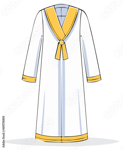 White Religious Choir Robe with Golden Stole for Church Services and Liturgical Events Formal Clergy Attire