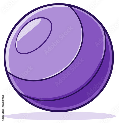 Cartoon style, Purple round gymnastic ball for fitness or exercise