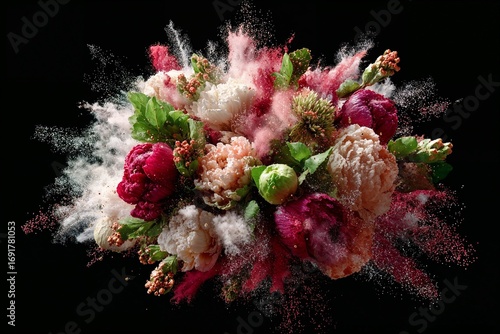 bouquet of flowers on black background