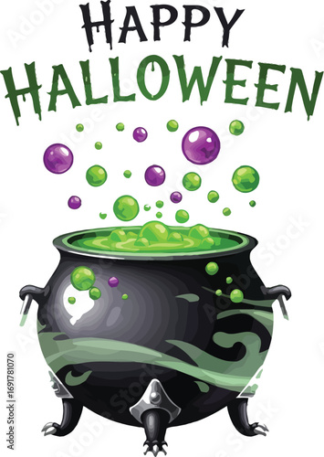 A bubbling witchs cauldron with green potion, perfect for halloweenthemed designs and spooky illustrations