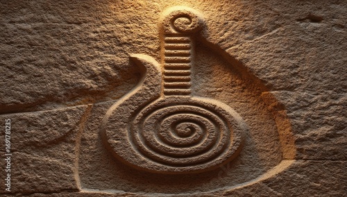 Carved stone relief of a spiral design