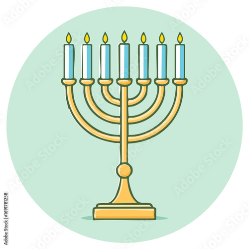 Menorah with seven candles, festive light symbol illustration, Judaica religious vector