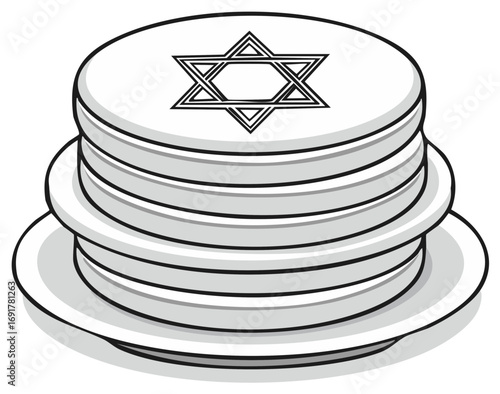 Stack of round plates with Star of David vector illustration
