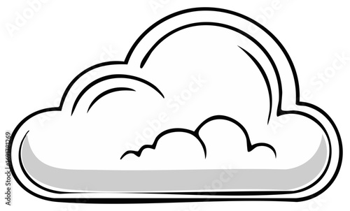 Stylized cartoon cloud with bold black outlines and subtle gray shading against a white background