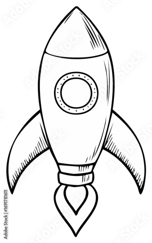 Hand drawn rocket ship illustration for space exploration and launch
