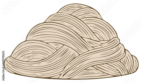 Braided challah bread loaf illustration in a vintage hand drawn style