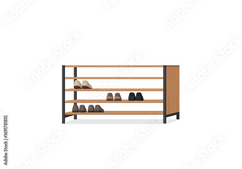 Modern Wooden Shoe Rack with Four Shelves for Home Organization.