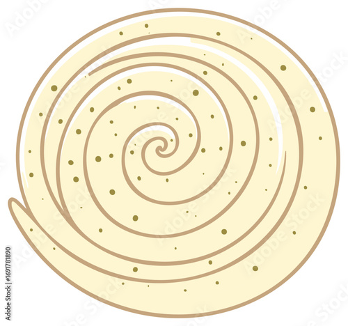 Sweet vanilla frosting swirl with bean specks, top view of creamy dessert icing