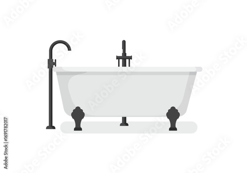 Classic White Freestanding Bathtub with Black Taps.