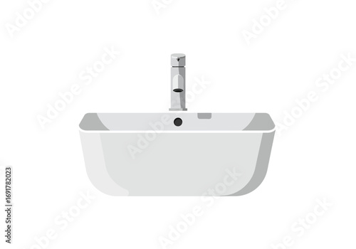 Modern White Rectangular Bathroom Sink with Single Faucet.