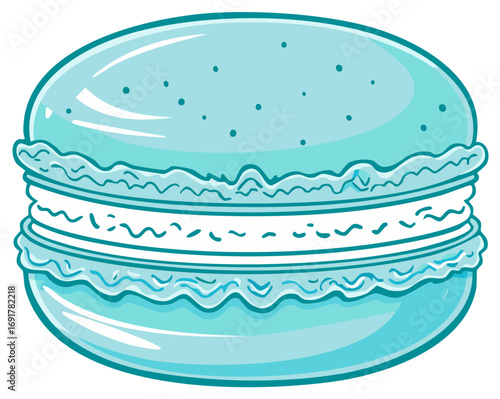 Blue macaroon illustration, sweet dessert, vector graphic.