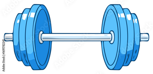 Cartoon illustration of a blue barbell for fitness and weightlifting