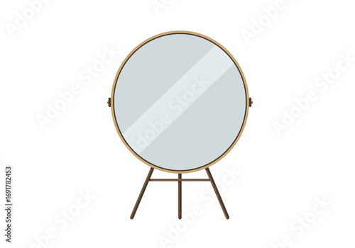 Stylish Round Freestanding Mirror with Gold Frame.