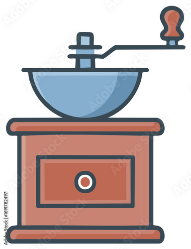 Classic Manual Hand Crank Coffee Grinder Mill Vector Illustration