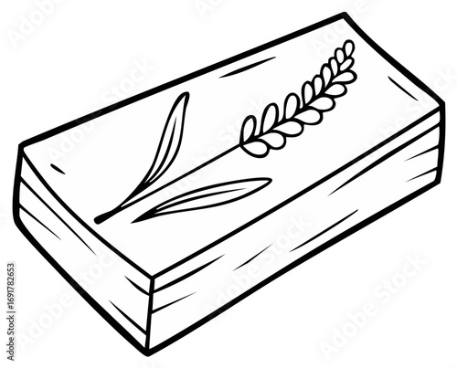 Hand drawn natural soap bar with lavender plant minimalist line art illustration