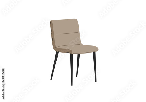 Modern Beige Upholstered Dining Chair with Black Metal Legs.