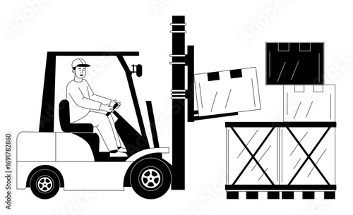 Hand drawn style illustration showing forklift 

