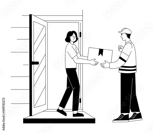 A sketchy style illustration depicting courier delivery 
