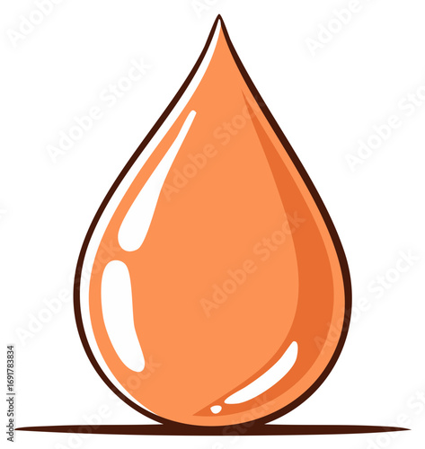 Isolated peach droplet illustration, glossy liquid vector icon design