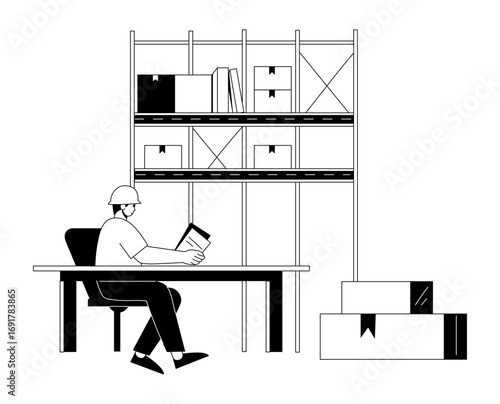 A hand drawn illustration showing a warehouse manager 