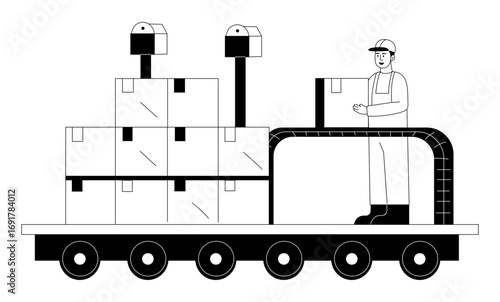 Hand drawn illustration showing an assembly worker 
