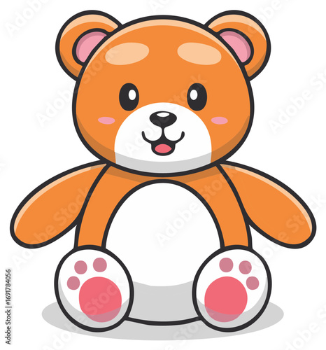 Cartoon illustration of a cute teddy bear with rosy cheeks and paws.