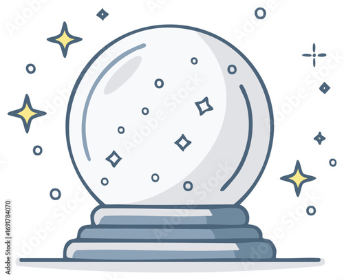 A magic crystal ball with sparkles and stars for future prediction and divination