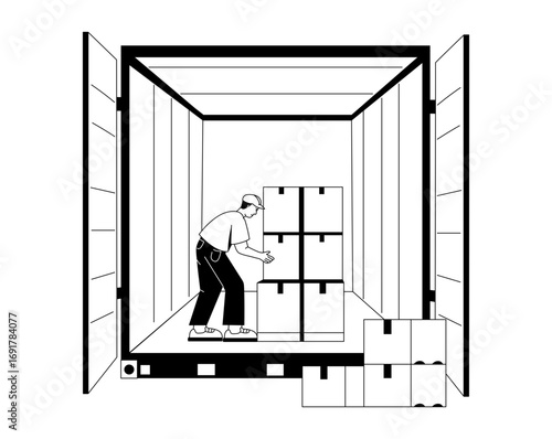 Hand drawn illustration showing a character loading parcels 
