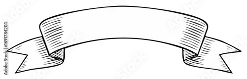 Elegant Ribbon Banner Illustration with Hatching for Festive Greetings or Design Embellishments