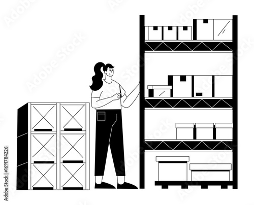 Hand drawn illustration of a warehouse associate 
