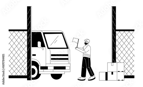 A hand drawn illustration of warehouse van 
