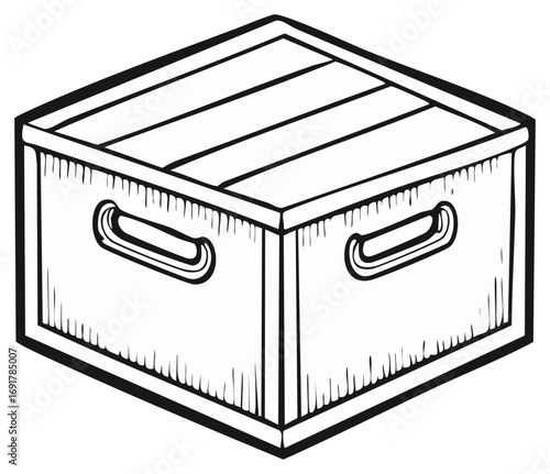 Wooden crate with handles and slatted lid shown from isometric perspective
