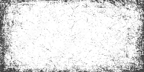 Dirty vintage black ink splatter grunge texture with a rough paper border frame