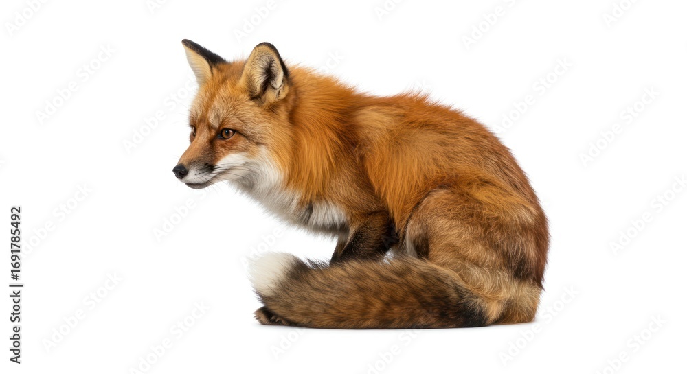 Fototapeta premium Red Fox Sitting Side Profile in White Background