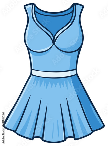 Cartoon light blue dress with white belt sleeveless casual summer style garment fashion