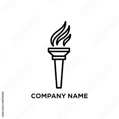 Simple, clean outline illustration of a torch with flames, representing a company logo.