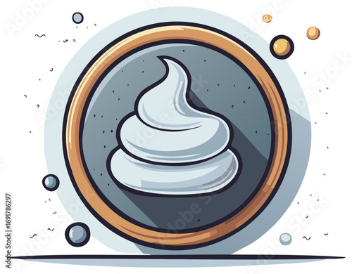 Stylized Whipped Cream or Soft Serve Swirl in a Circular Emblem