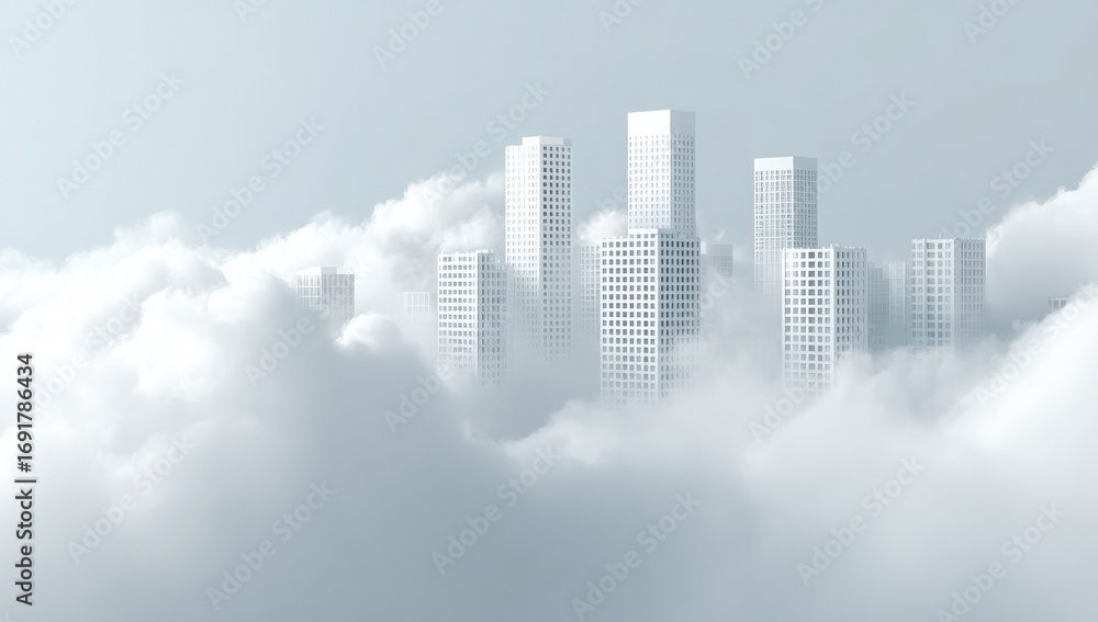 Fototapeta premium City of white buildings floating on a sea of clouds