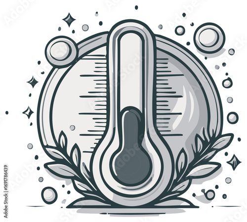 Hand Drawn Style Thermometer Decorated with Leaves and Dots