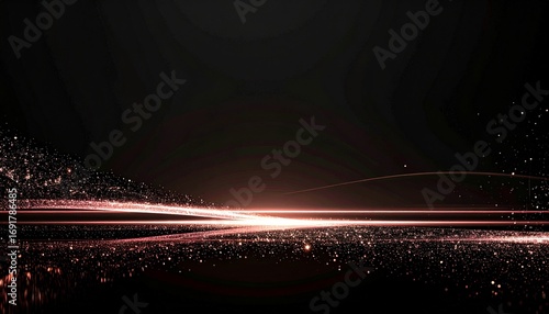 暗闇を切り裂く、ローズゴールドの光の線と煌めく粒子Generated image