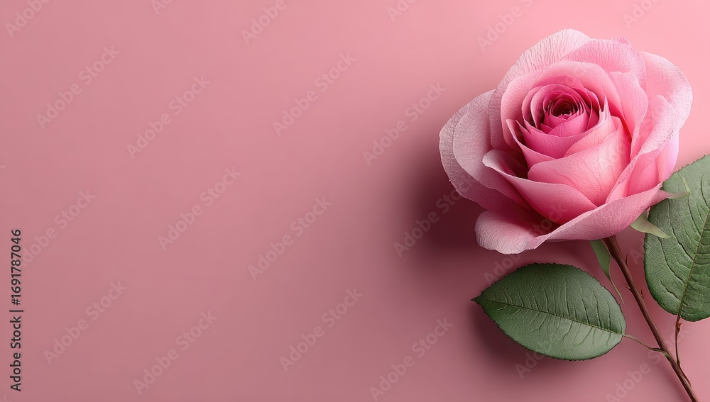 Fototapeta premium Single pink rose on soft pink background